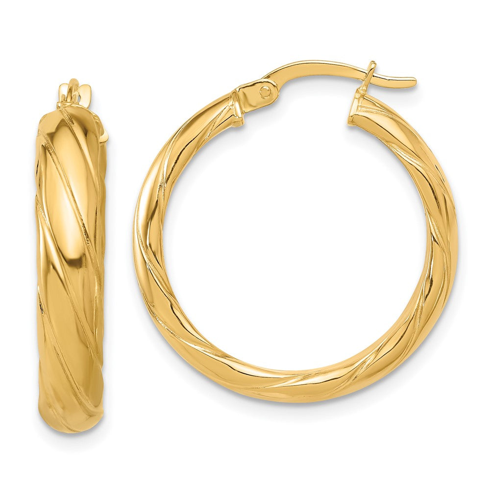 14k Yellow Gold 25 mm Polished and Textured Hoop Earrings (2.47 grams)