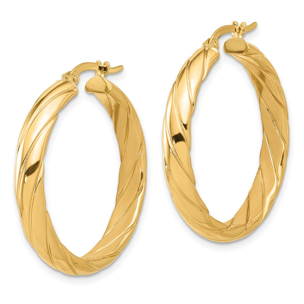 14k Yellow Gold 29.6 mm Polished and Textured Hoop Earrings (3.21 grams)