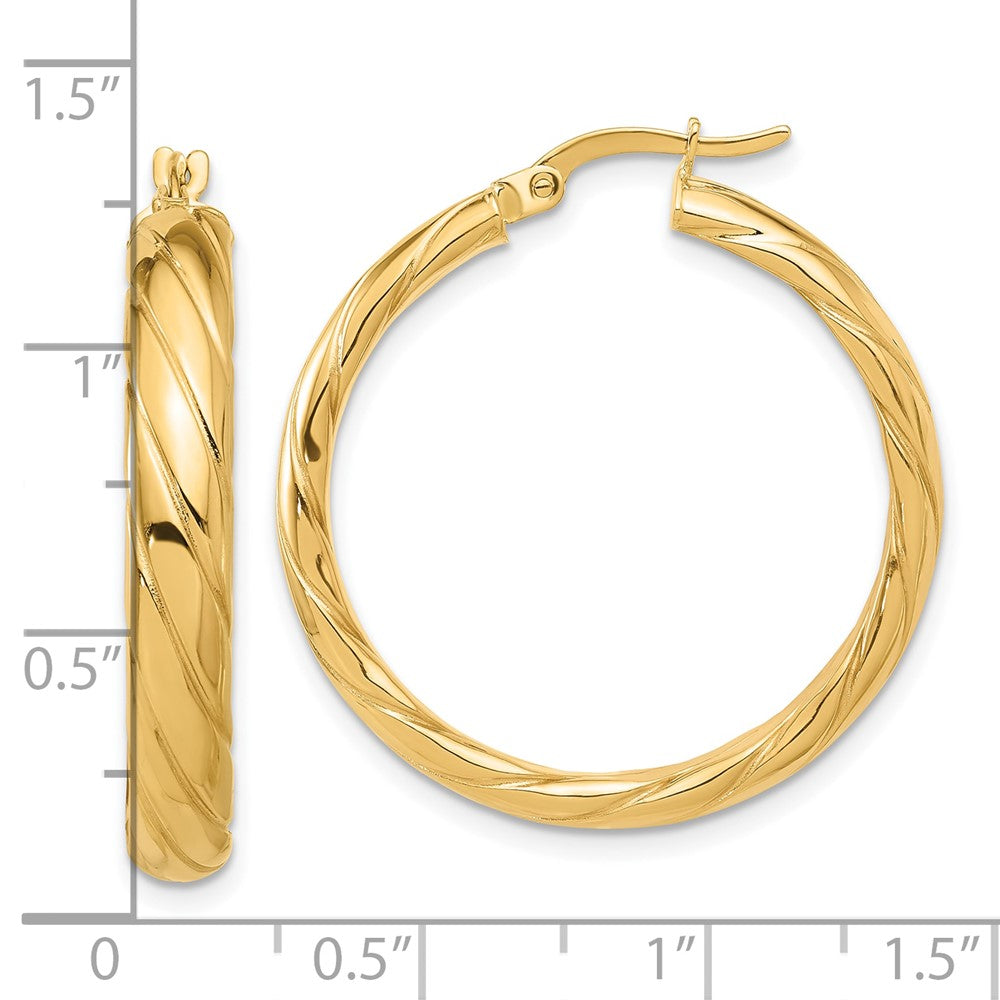14k Yellow Gold 29.6 mm Polished and Textured Hoop Earrings (3.21 grams)