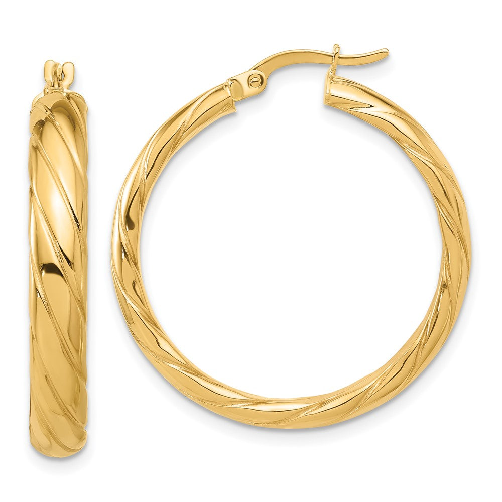 14k Yellow Gold 29.6 mm Polished and Textured Hoop Earrings (3.21 grams)