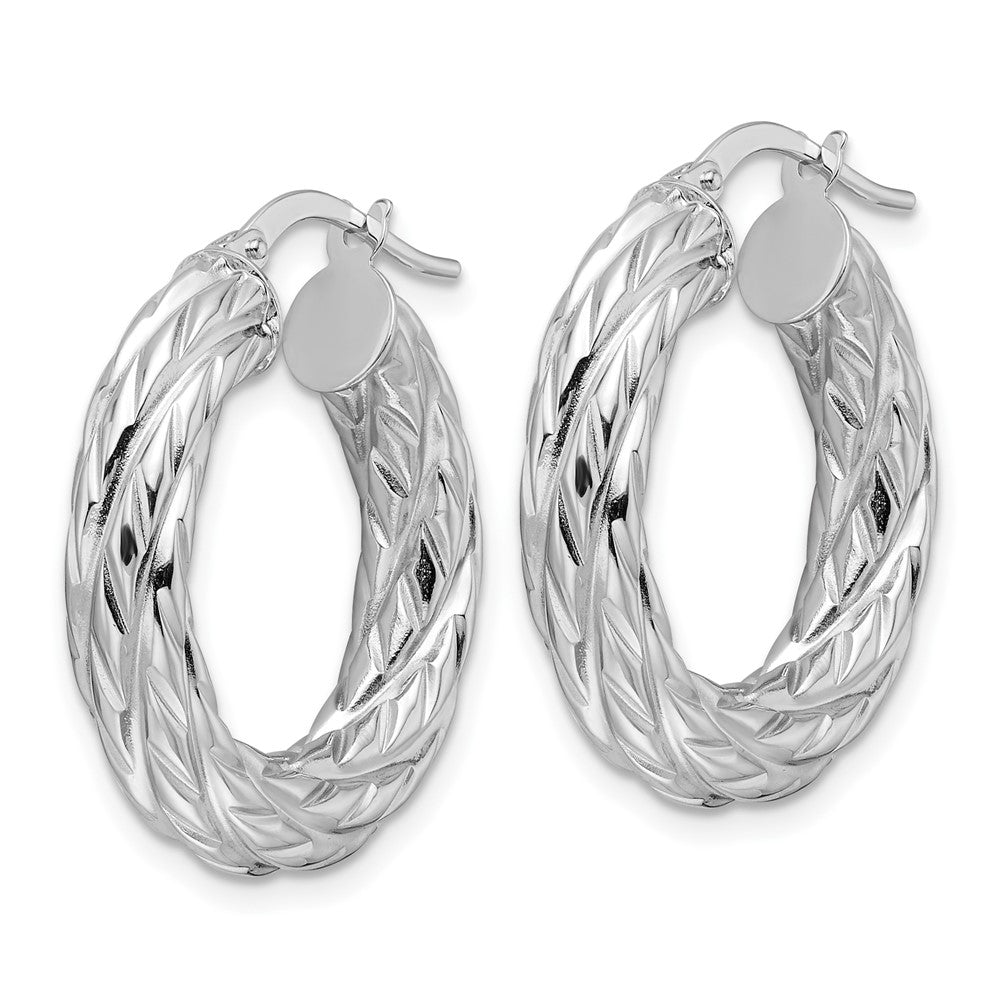 14k White Gold 23.6 mm Woven Texture Round Hoop Earrings (2.45 grams)