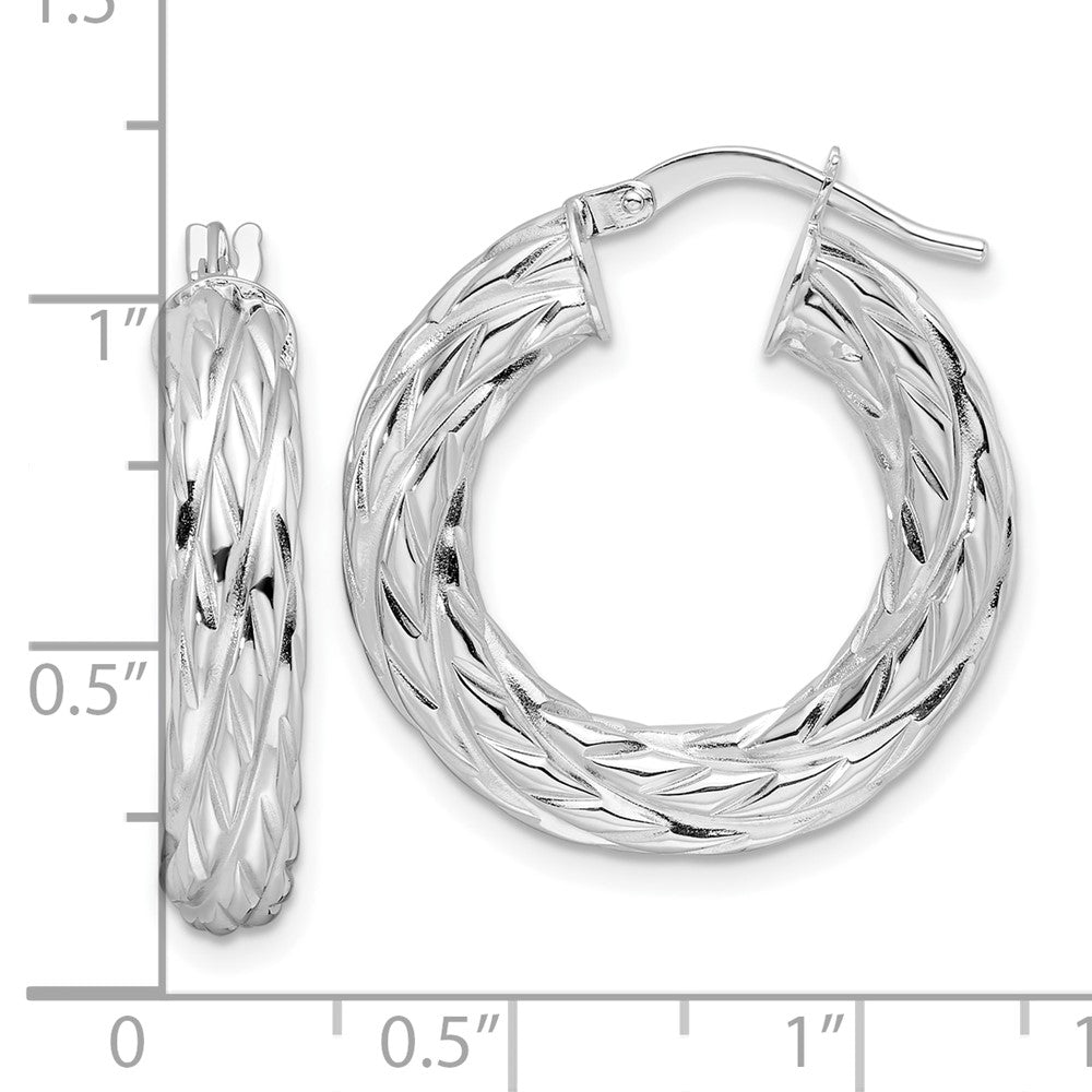 14k White Gold 23.6 mm Woven Texture Round Hoop Earrings (2.45 grams)
