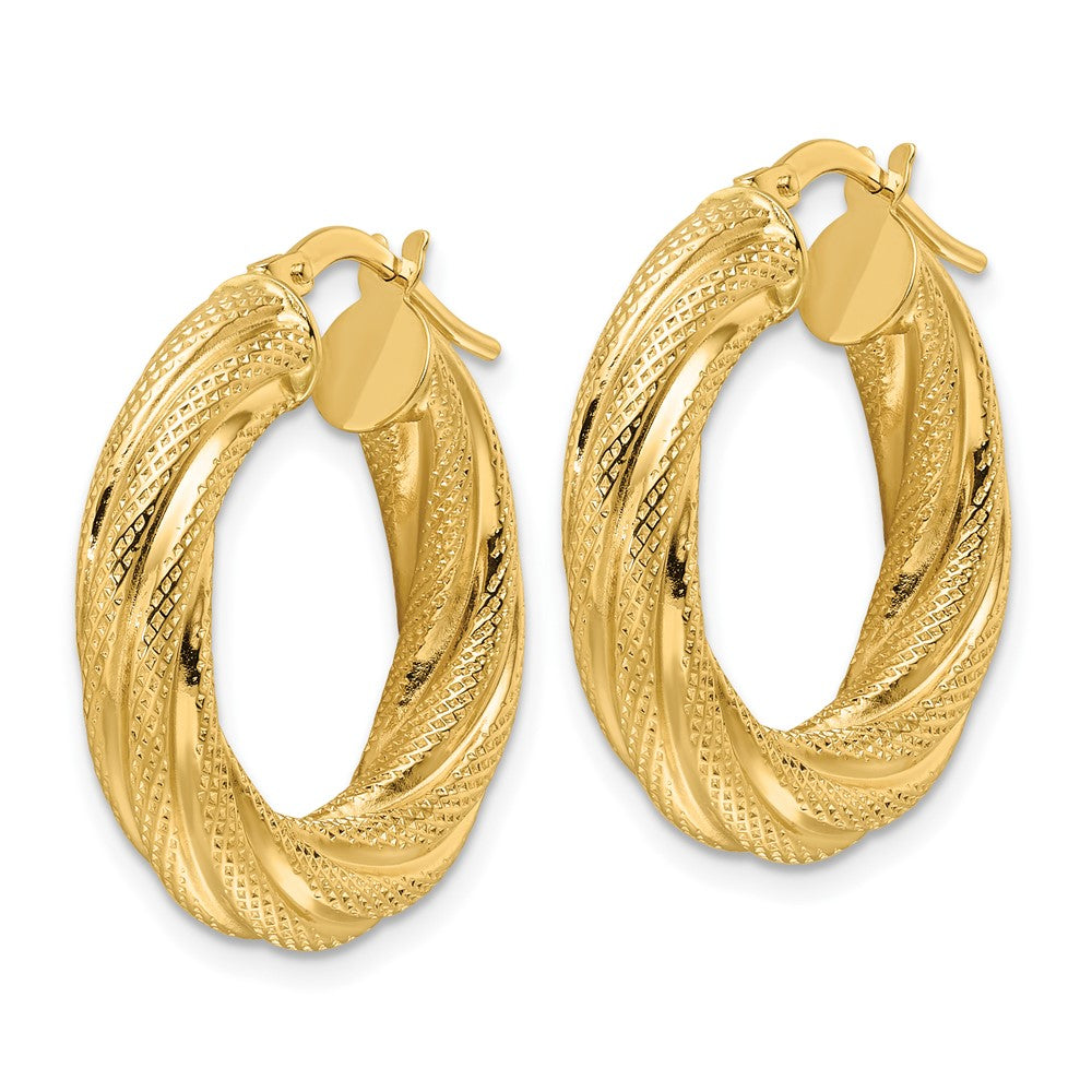 14k Yellow Gold 23.6 mm Textured Twist Round Hoop Earrings (2.47 grams)