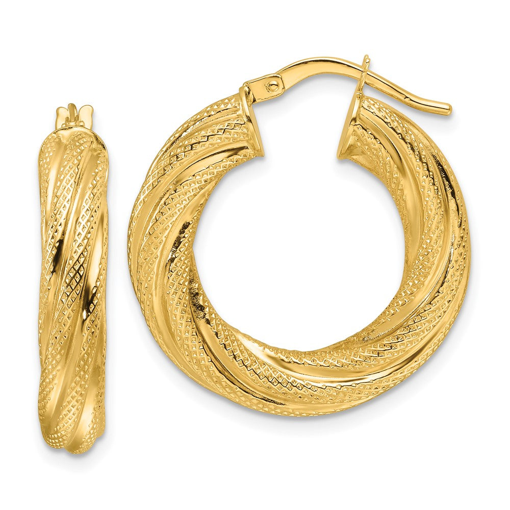 14k Yellow Gold 23.6 mm Textured Twist Round Hoop Earrings (2.47 grams)
