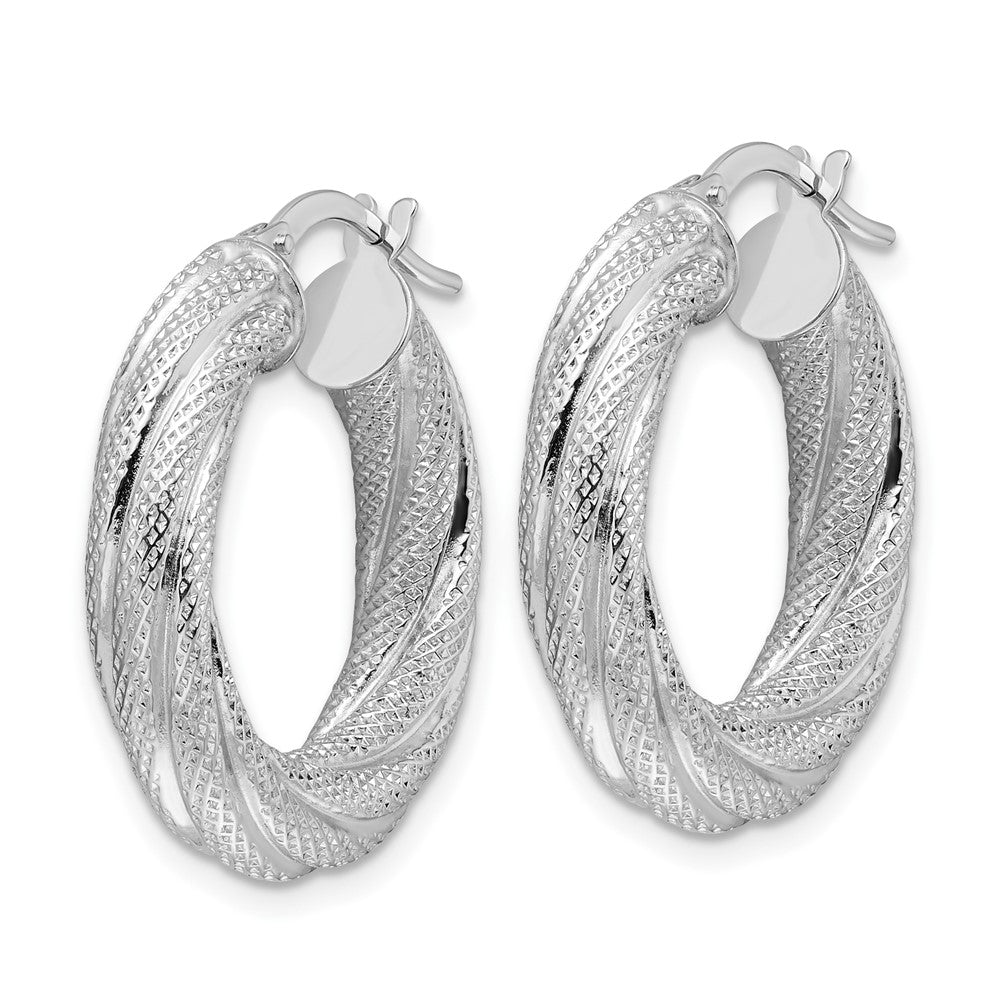 14k White Gold 23.6 mm Textured Twisted Round Hoop Earrings (2.47 grams)