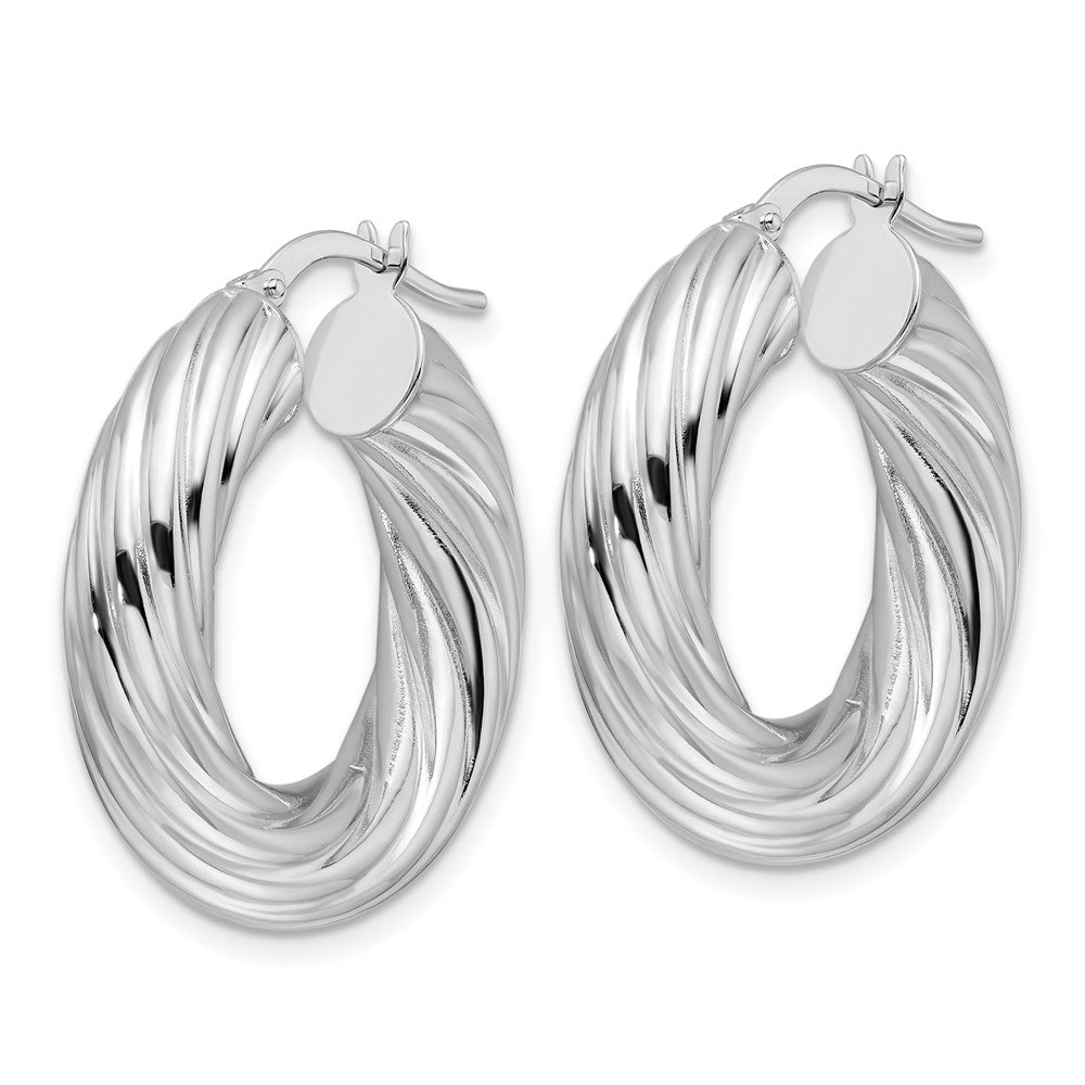 14k White Gold 25.9 mm Twisted Hollow Round Hoop Earrings (4.25 grams)