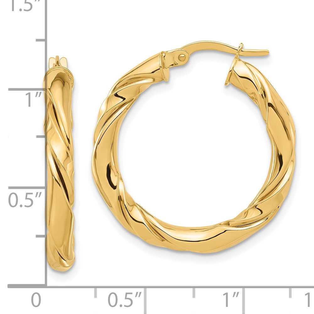 14k Yellow Gold 27.2 mm Polished Twisted Hoop Earrings (3.7 grams)
