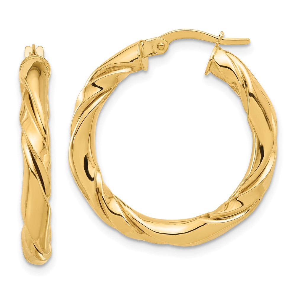 14k Yellow Gold 27.2 mm Polished Twisted Hoop Earrings (3.7 grams)