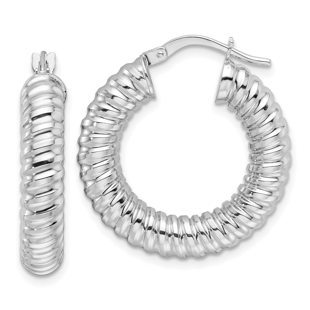 14k White Gold 23.6 mm Hollow Spiral Round Hoop Earrings (2.72 grams)