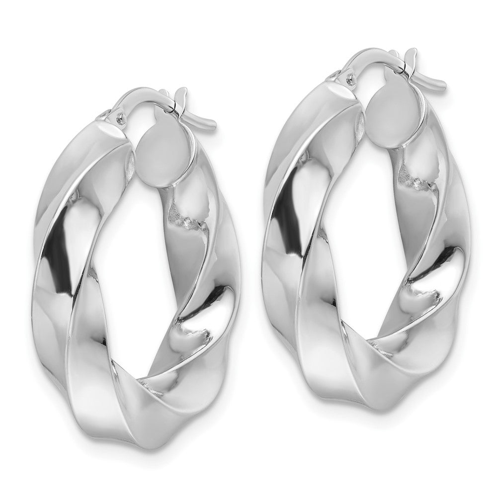 14k White Gold 23.7 mm Hollow Twisted Round Hoop Earrings (2.62 grams)