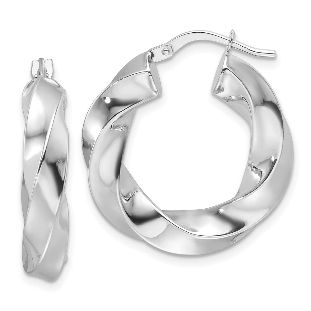 14k White Gold 23.7 mm Hollow Twisted Round Hoop Earrings (2.62 grams)