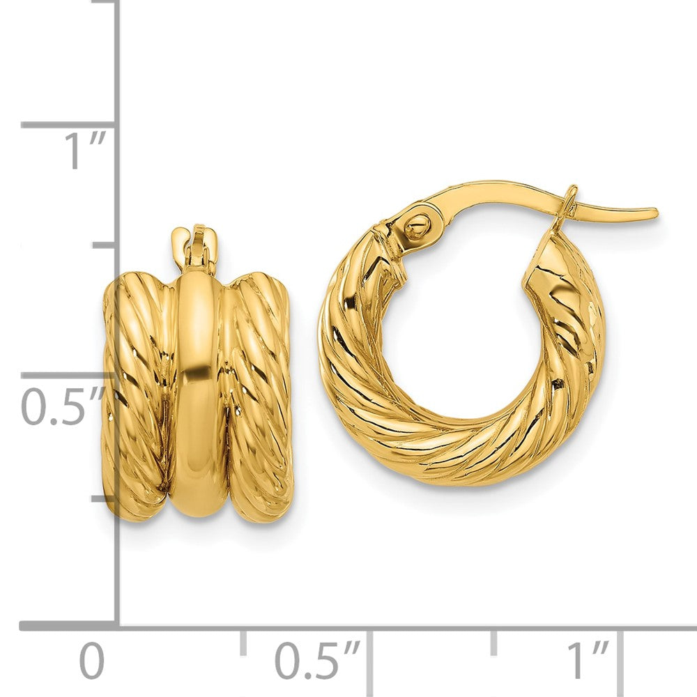 14k Yellow Gold 14.2 mm Polished and Twisted Hoop Earrings (2.88 grams)