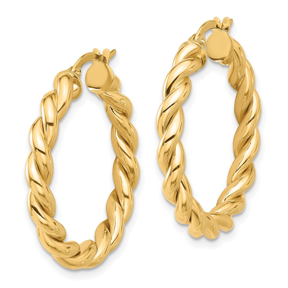 14k Yellow Gold 26.9 mm Polished Twisted Hoop Earrings (2.57 grams)