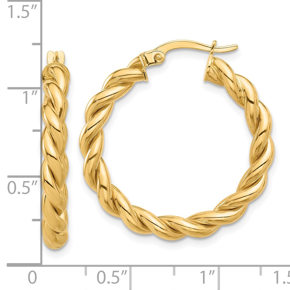 14k Yellow Gold 26.9 mm Polished Twisted Hoop Earrings (2.57 grams)
