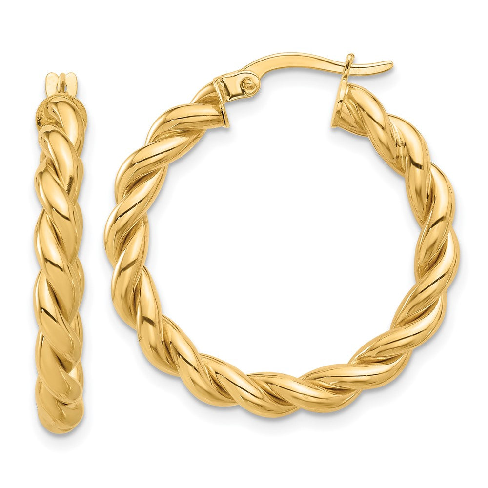 14k Yellow Gold 26.9 mm Polished Twisted Hoop Earrings (2.57 grams)
