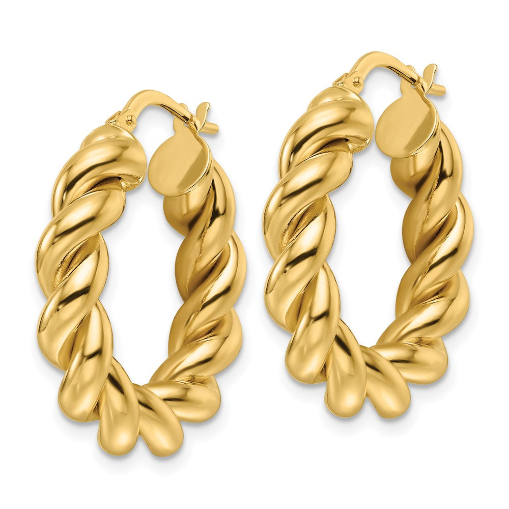 14k Yellow Gold 24.9 mm Hollow Twisted Round Hoop Earrings (3.26 grams)