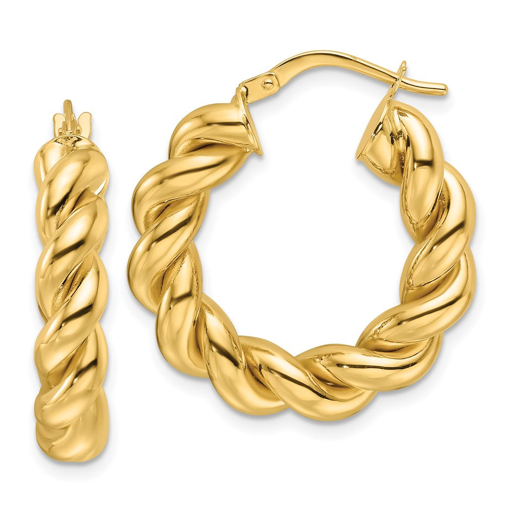 14k Yellow Gold 24.9 mm Hollow Twisted Round Hoop Earrings (3.26 grams)
