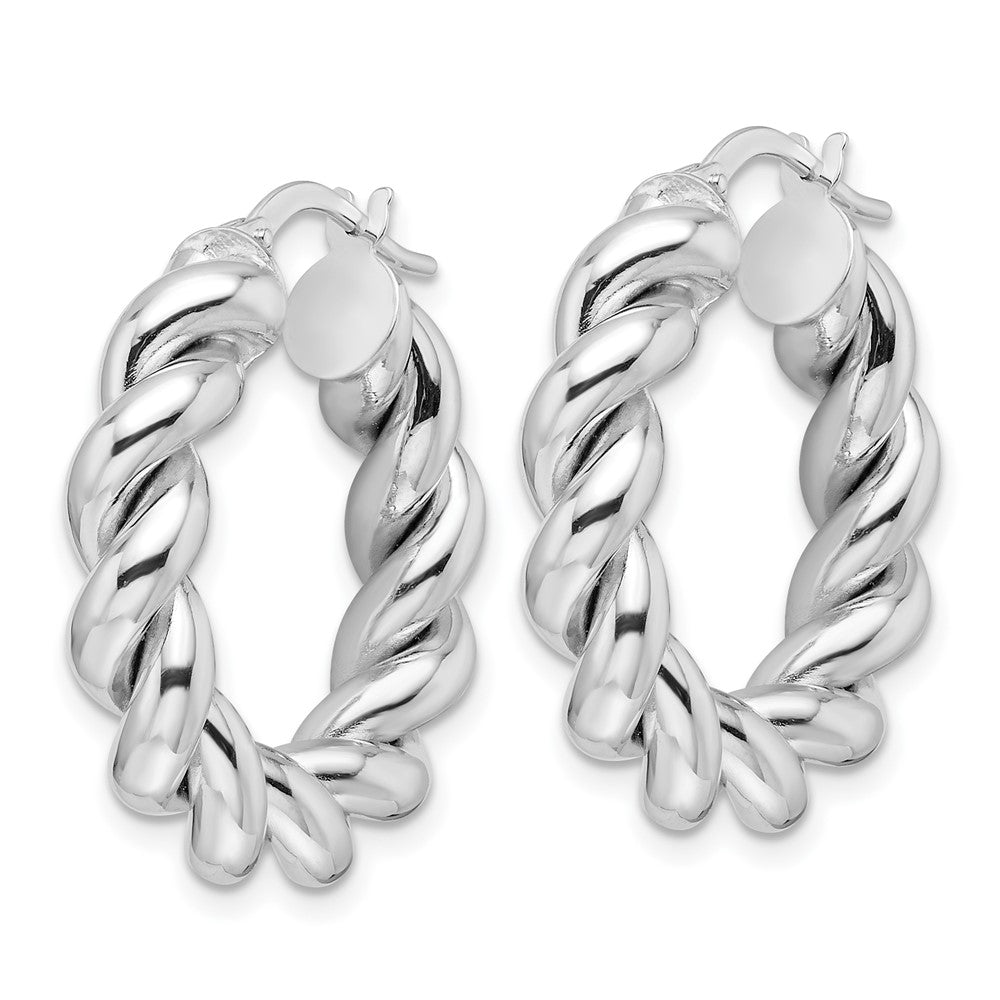 14k White Gold 24.9 mm Hollow Twisted Round Hoop Earrings (3.38 grams)