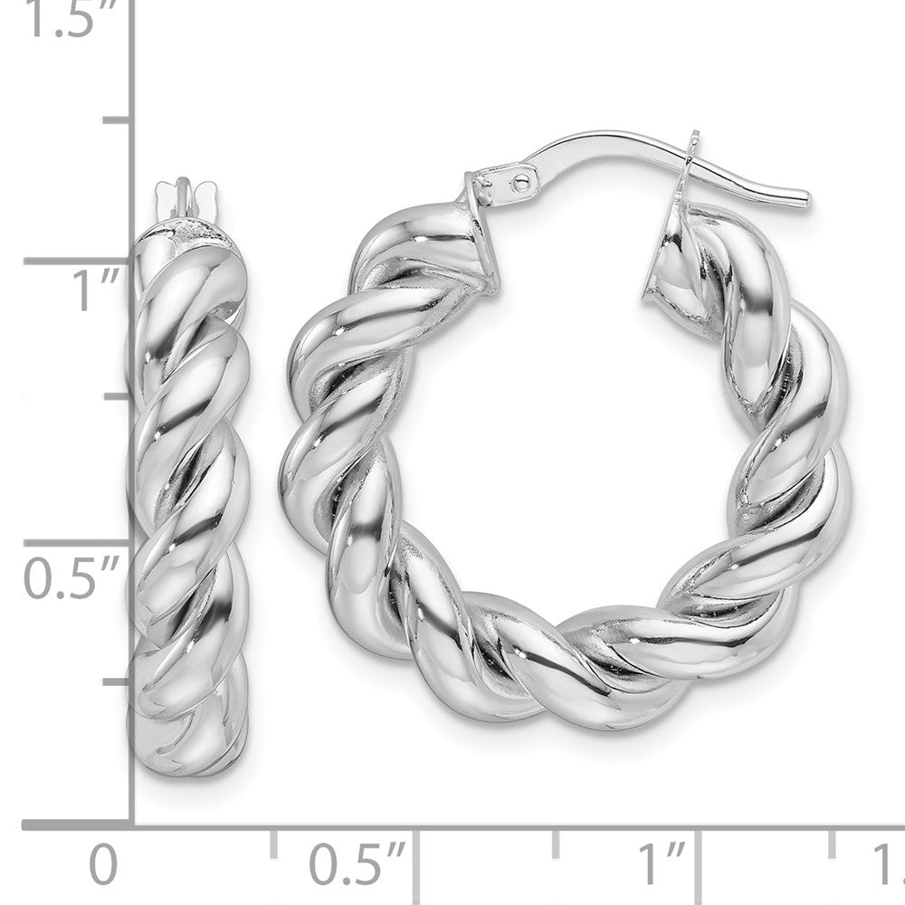14k White Gold 24.9 mm Hollow Twisted Round Hoop Earrings (3.38 grams)