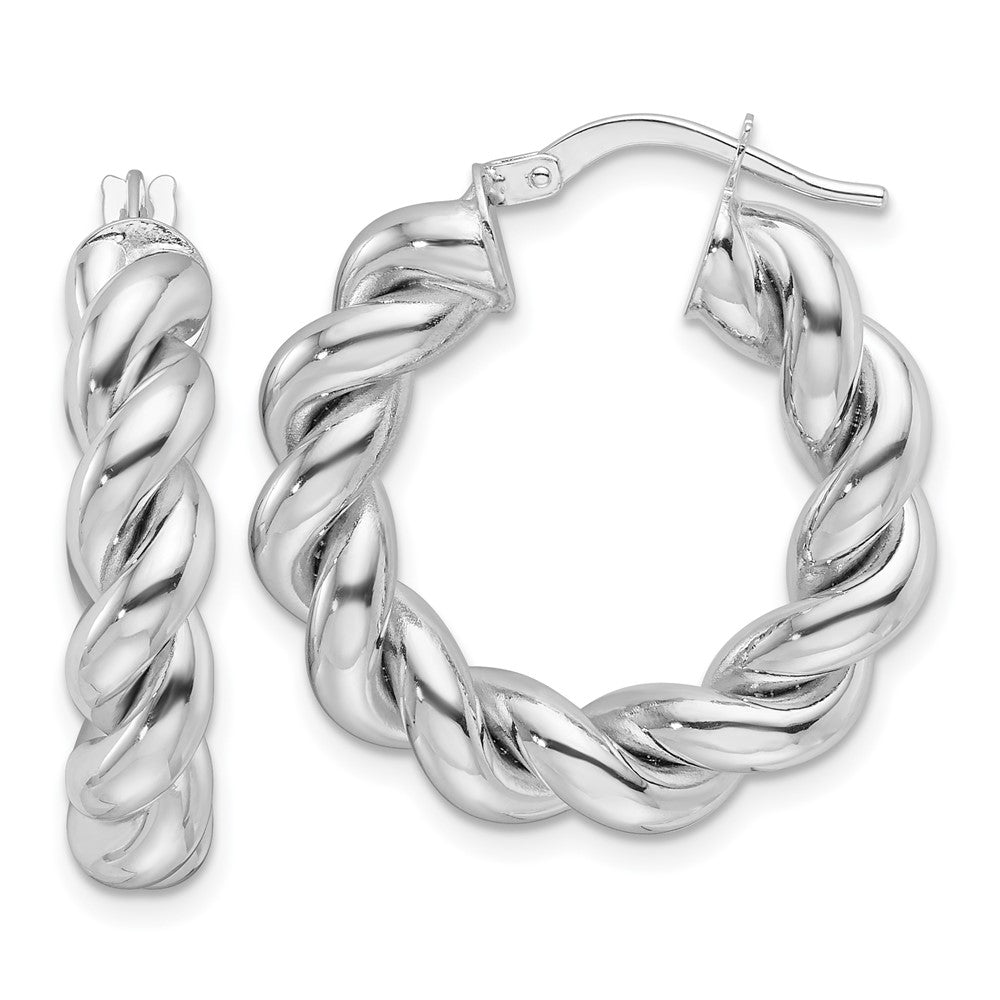 14k White Gold 24.9 mm Hollow Twisted Round Hoop Earrings (3.38 grams)
