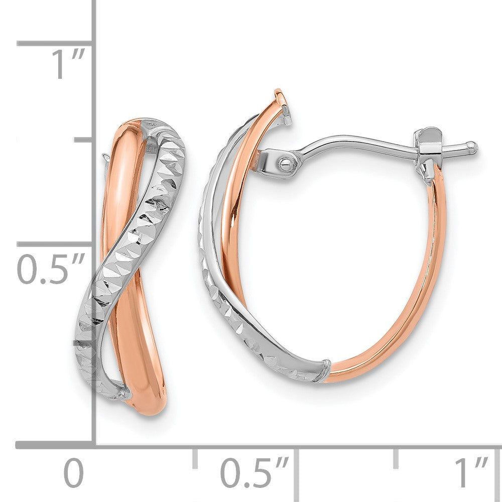 14k Two-tone 14.3 mm Two-tone Polished Diamond-cut Crossover Hoop Earrings (1.4 grams)