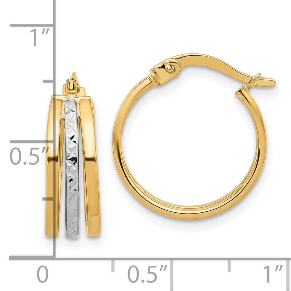 14k Two-tone 17.1 mm Two-tone Polished and Diamond-cut Fancy Hoop Earrings (2.36 grams)