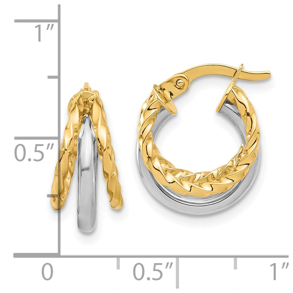14k Two-tone 13.7 mm Two-tone Polished Fancy Hoop Earrings (2.25 grams)