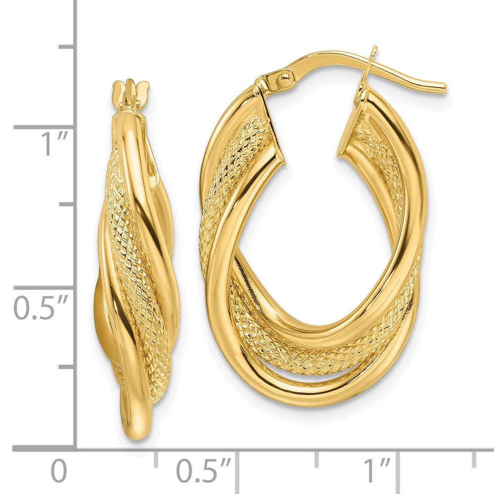 14k Yellow Gold 16.8 mm 14ky Polished Textured & Intertwined Oval Hoop Earrings (2.63 grams)