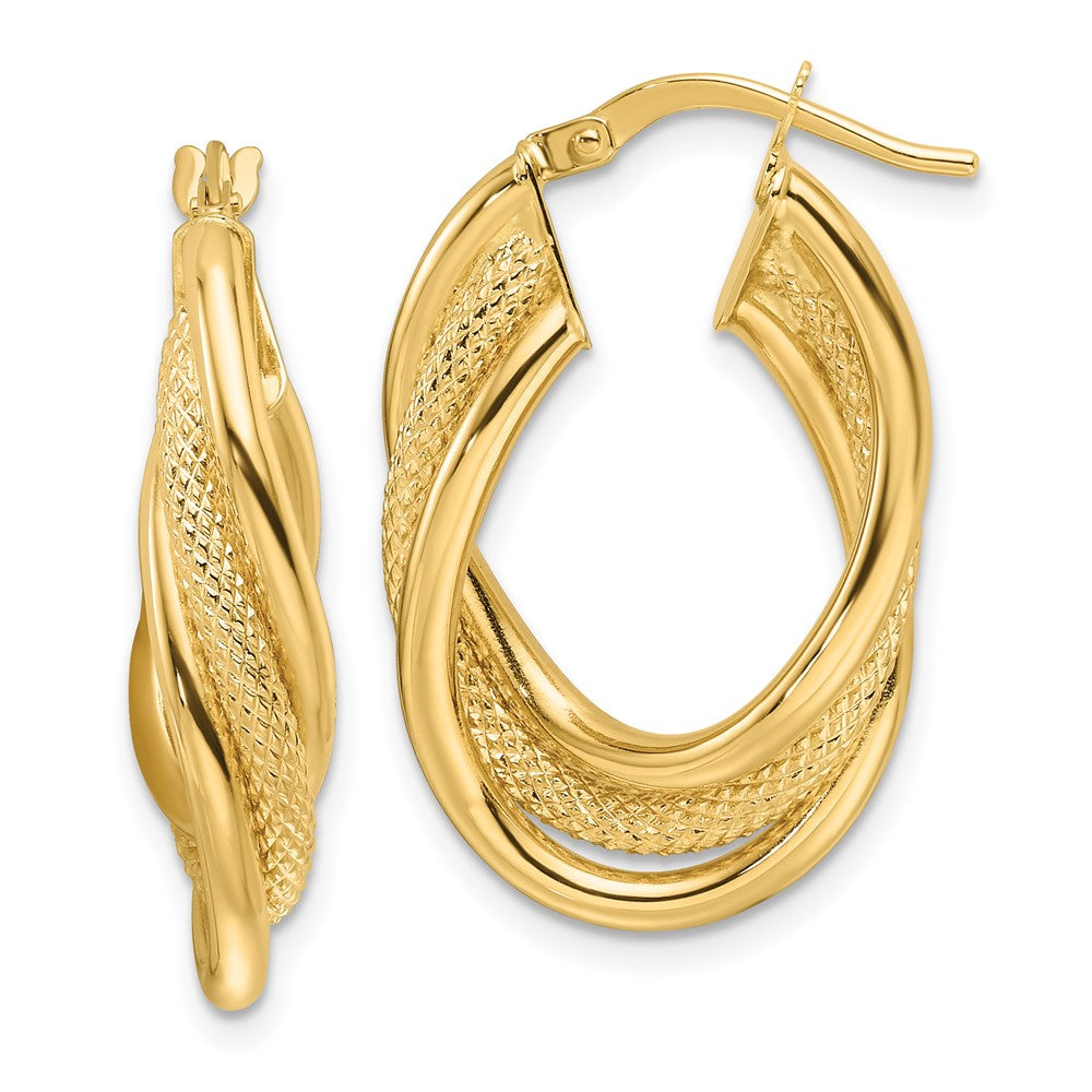 14k Yellow Gold 16.8 mm 14ky Polished Textured & Intertwined Oval Hoop Earrings (2.63 grams)