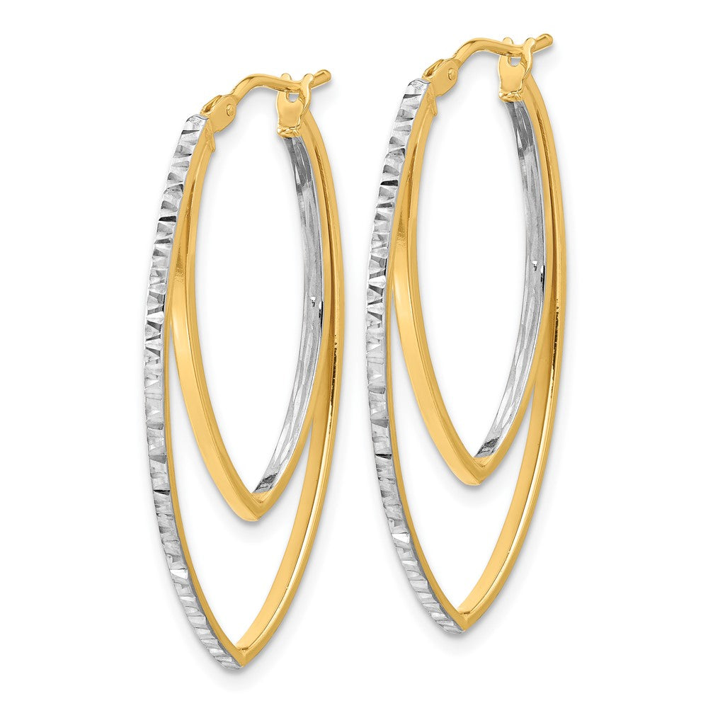 14k Yellow & Rhodium 19.9 mm Diamond-cut V Shape Hoop Earrings (1.98 grams)