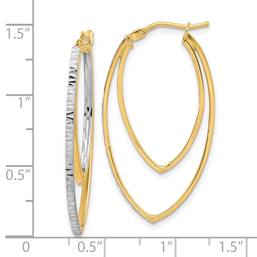 14k Yellow & Rhodium 19.9 mm Diamond-cut V Shape Hoop Earrings (1.98 grams)