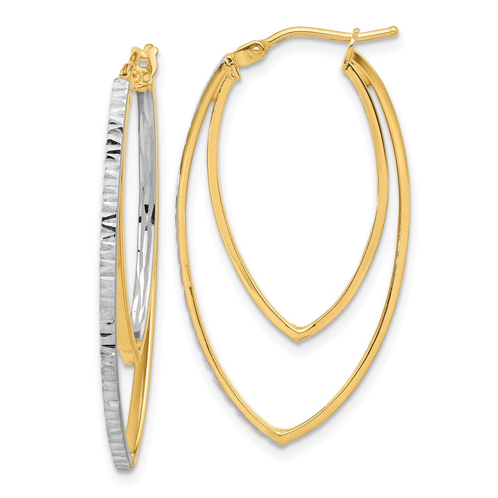 14k Yellow & Rhodium 19.9 mm Diamond-cut V Shape Hoop Earrings (1.98 grams)