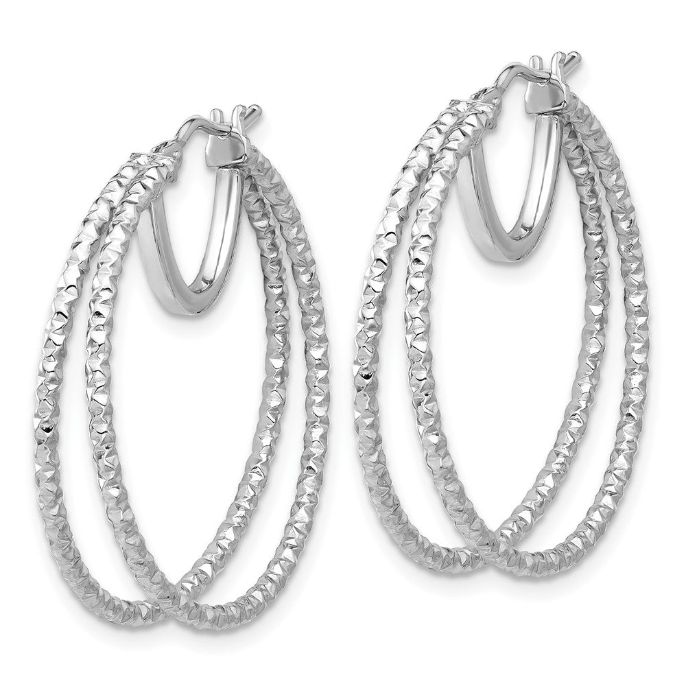 14k White Gold 29.5 mm Polish and Textured Double Circle Hoop Earrings (2.91 grams)