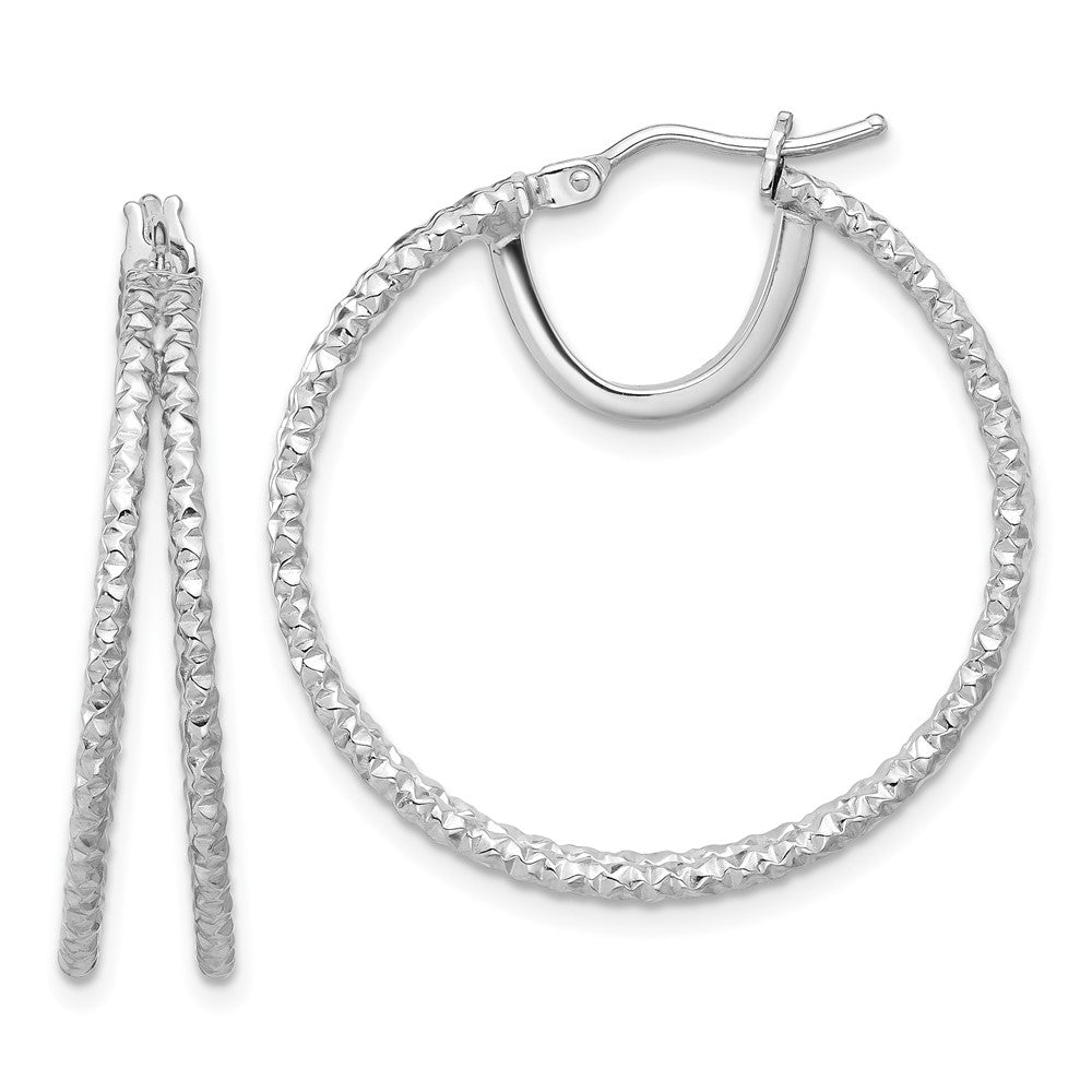 14k White Gold 29.5 mm Polish and Textured Double Circle Hoop Earrings (2.91 grams)
