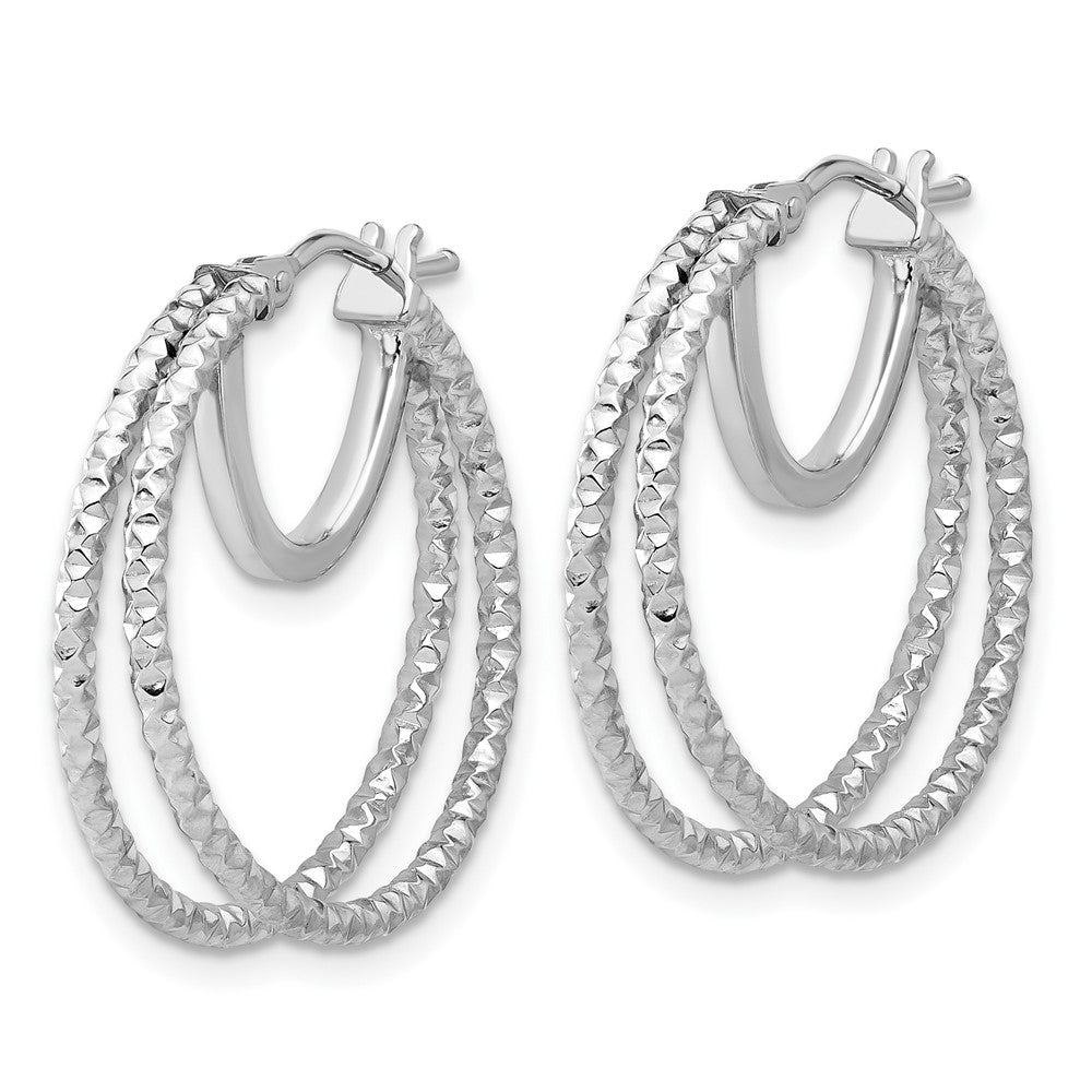 14k White Gold 23.2 mm Polish and Textured Double Circle Hoop Earrings (2.36 grams)