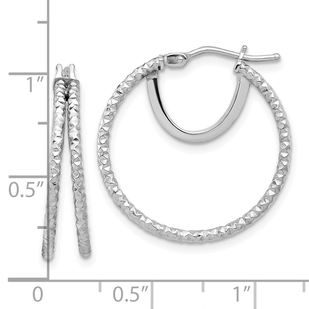 14k White Gold 23.2 mm Polish and Textured Double Circle Hoop Earrings (2.36 grams)