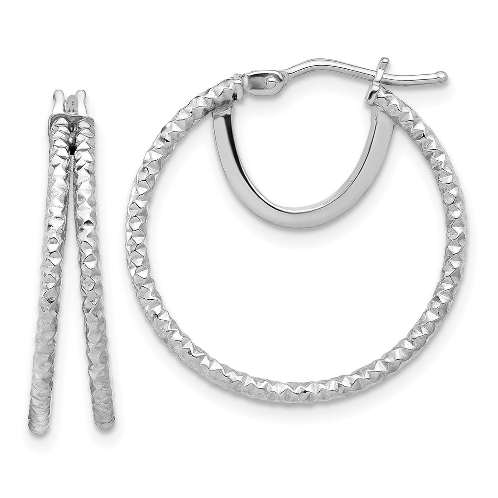 14k White Gold 23.2 mm Polish and Textured Double Circle Hoop Earrings (2.36 grams)
