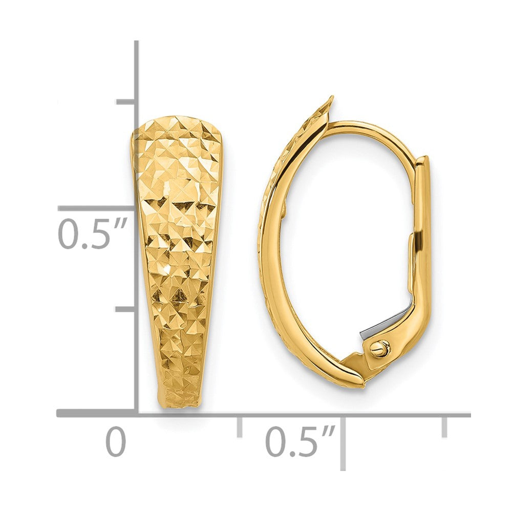 14k Yellow Gold 10.7 mm Polished and Diamond-cut Leverback Earrings (1.49 grams)