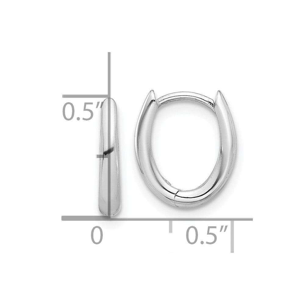 14k White Gold 10.2 mm Polished Oval Hinged Hoop Earrings (1.37 grams)