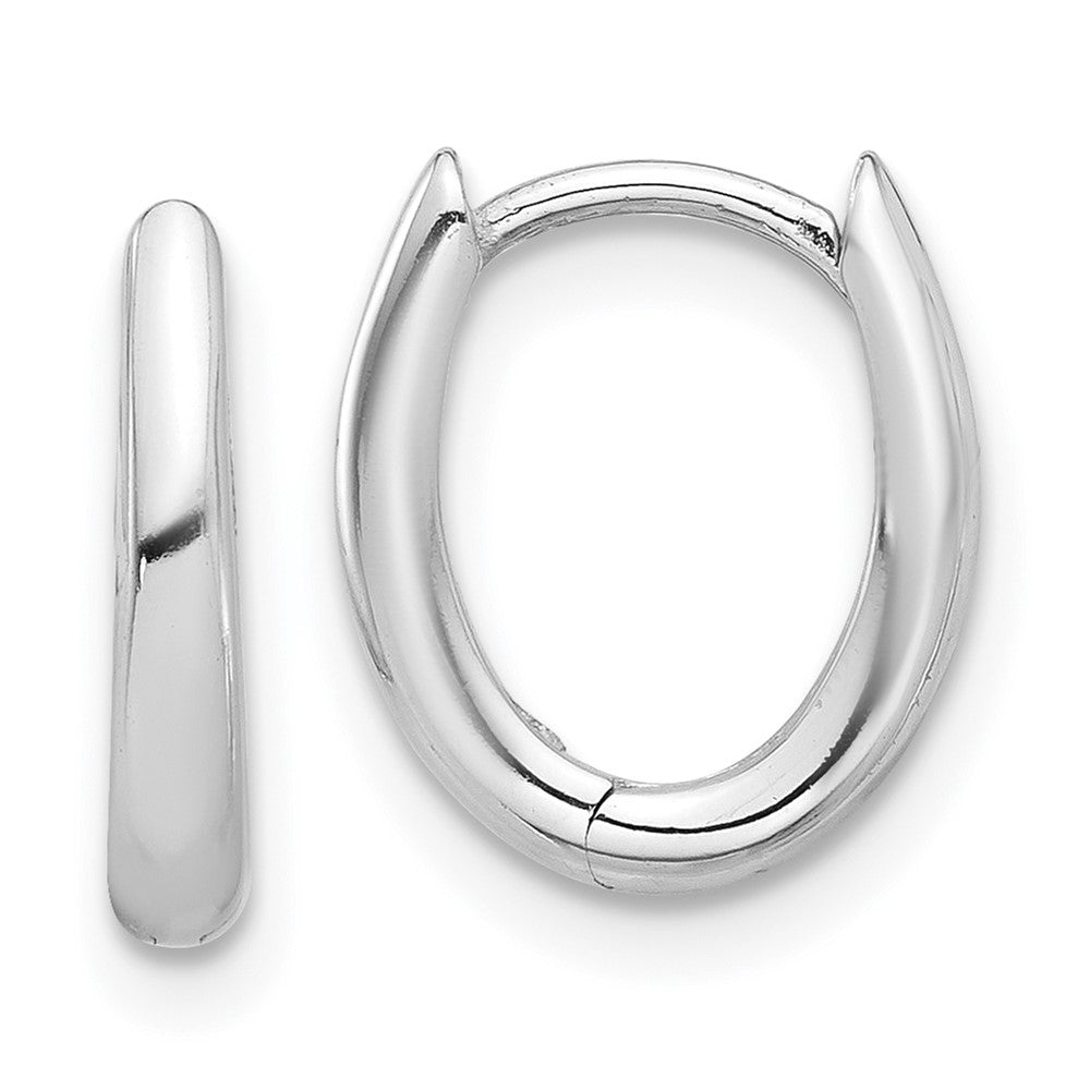 14k White Gold 10.2 mm Polished Oval Hinged Hoop Earrings (1.37 grams)