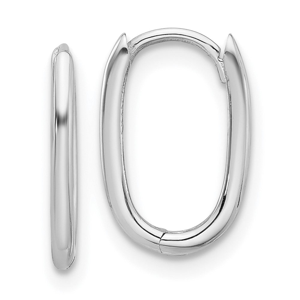 14k White Gold 9.2 mm Polished Oval Hinged Hoop Earrings (1.03 grams)