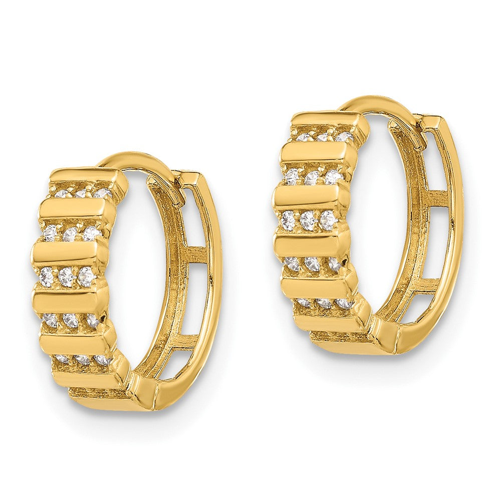 14k Yellow Gold 13.1 mm Polished CZ Hinged Hoop Earrings (1.53 grams)