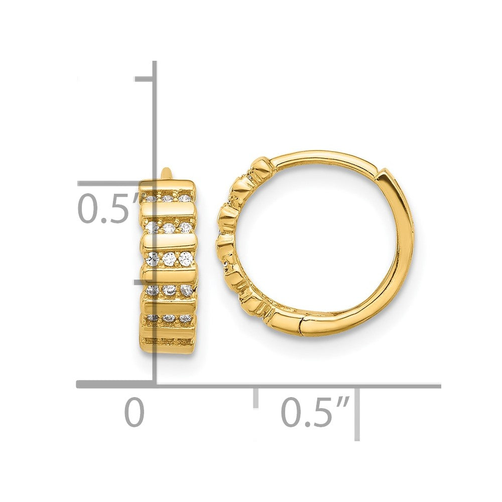 14k Yellow Gold 13.1 mm Polished CZ Hinged Hoop Earrings (1.53 grams)