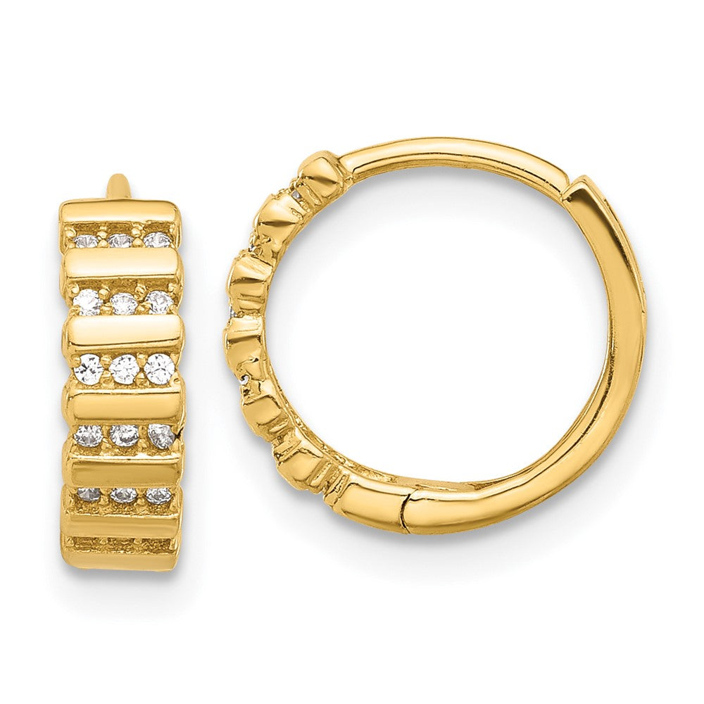 14k Yellow Gold 13.1 mm Polished CZ Hinged Hoop Earrings (1.53 grams)