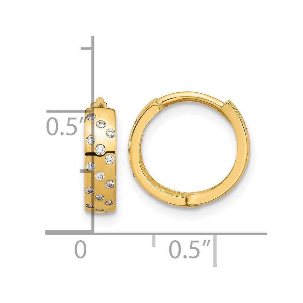 14k Yellow Gold 12.6 mm Polished CZ Hinged Hoop Earrings (1.32 grams)