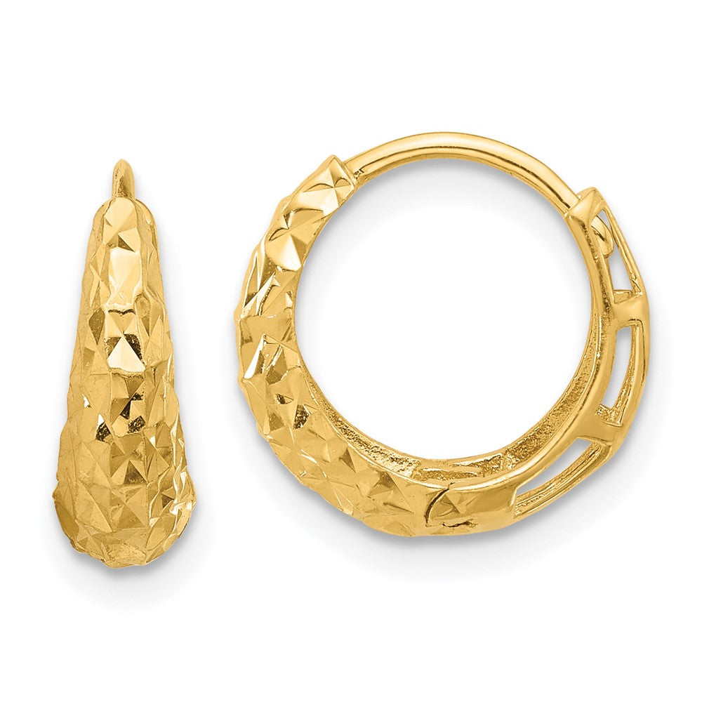 14k Yellow Gold 14 mm Polished Diamond-cut Hoop Earrings (3.14 grams)