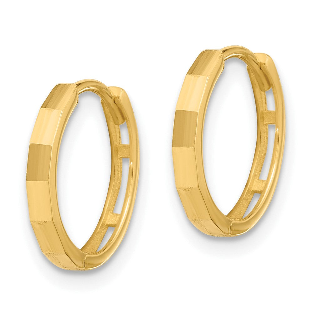 14k Yellow Gold 13.1 mm Polished and Diamond-cut Hinged Hoop Earrings (1.09 grams)