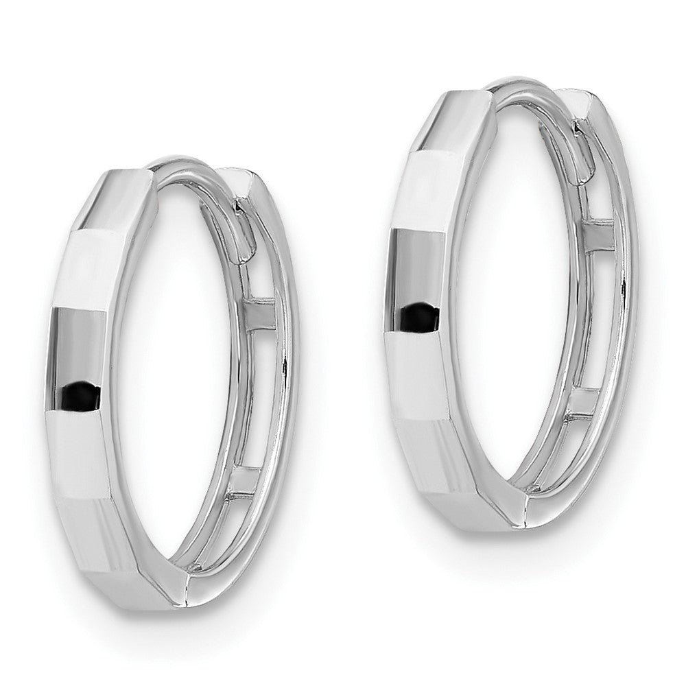 14k White Gold 13.1 mm Polished and Diamond-cut Hinged Hoop Earrings (1.12 grams)