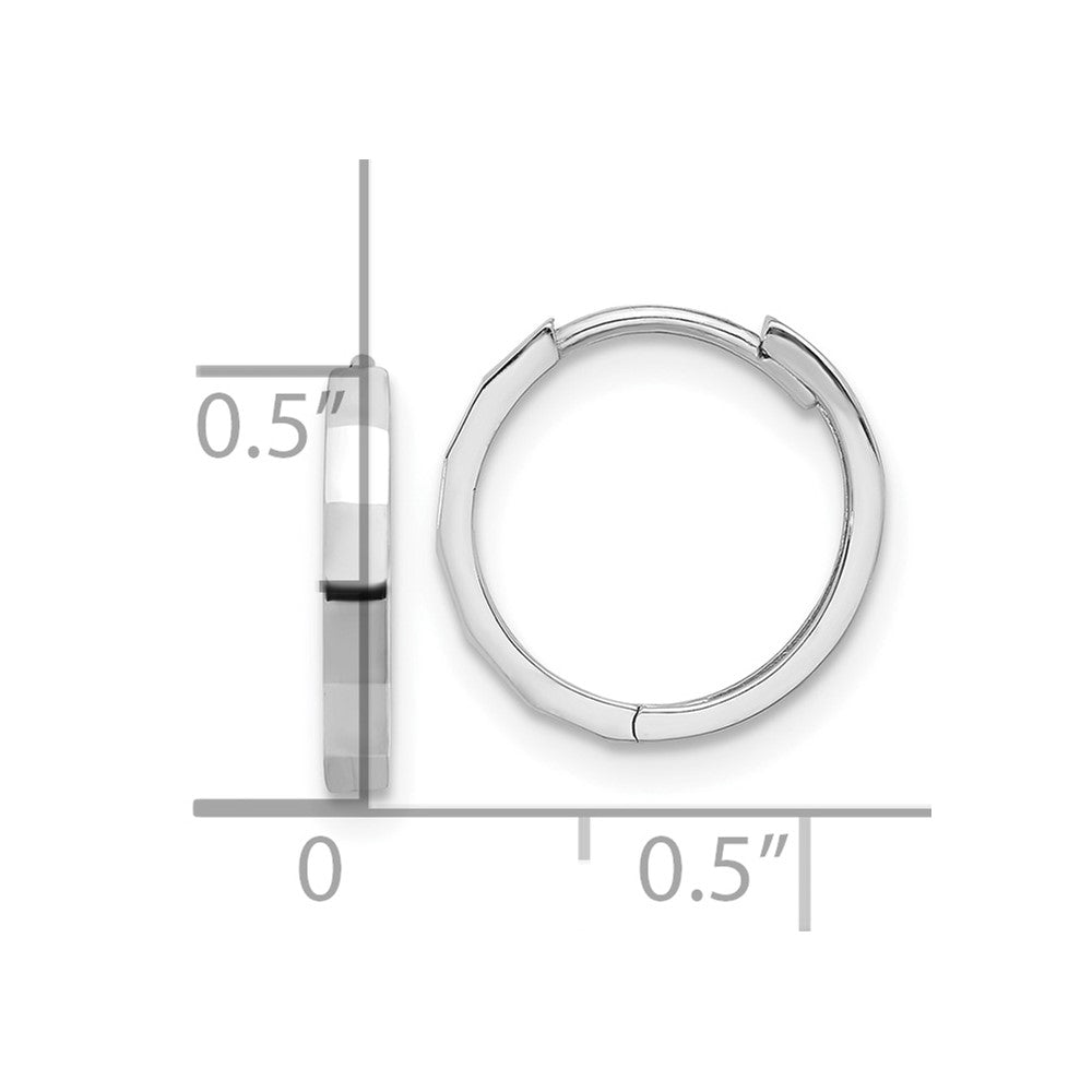 14k White Gold 13.1 mm Polished and Diamond-cut Hinged Hoop Earrings (1.12 grams)