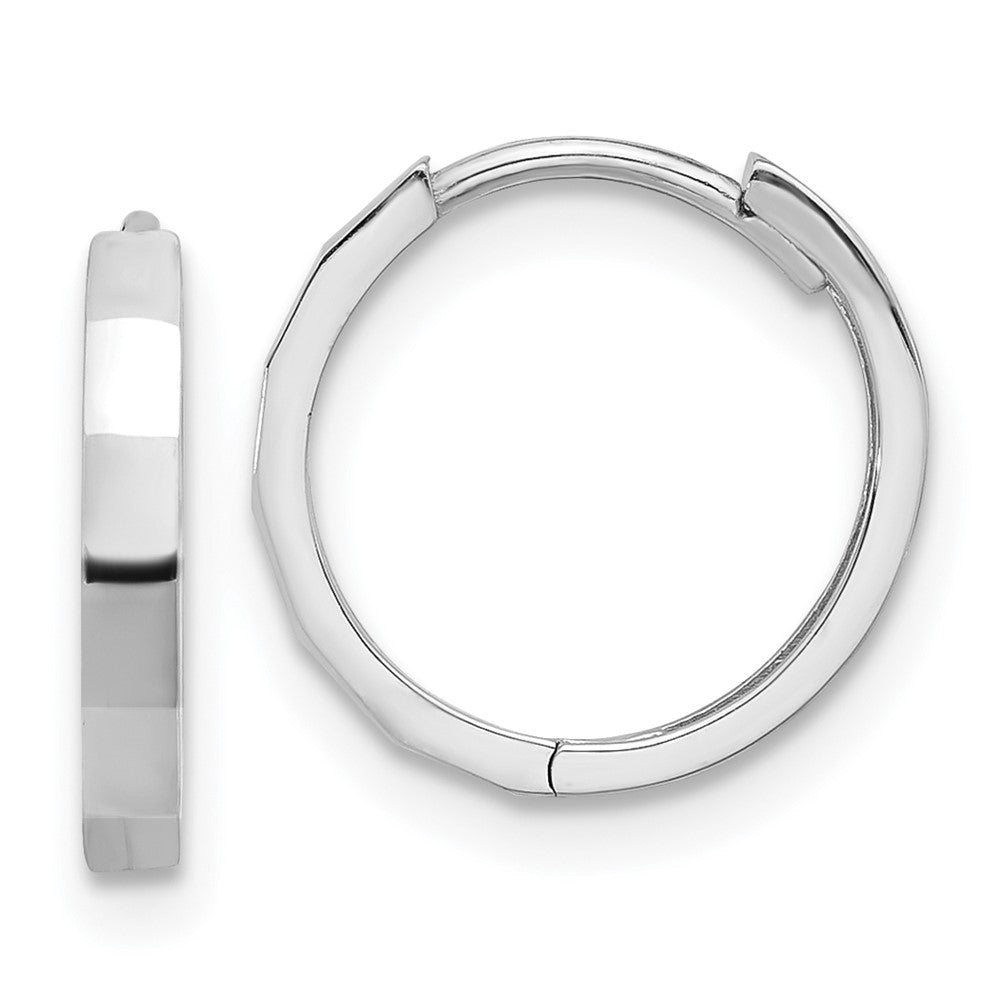 14k White Gold 13.1 mm Polished and Diamond-cut Hinged Hoop Earrings (1.12 grams)